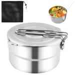 Stainless Steel Camping Pot with Lid and Folding Handle,1.5L Large Capacity Lightweight Bento Pot,Save Space,Suit for Outdoor Camping Trip,Hiking,Backpacking