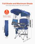 VEVOR Camping Chair with Canopy Shade, Folding Beach Chair with Canopy & Magazine Pocket, 2 Cup Holders, 330 lbs Heavy Duty Support, Carry Bags for Outdoor, Camp, Fishing, Tailgates, Deep Blue