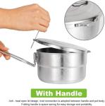 Stainless Steel Camping Pot with Lid and Folding Handle,1.5L Large Capacity Lightweight Bento Pot,Save Space,Suit for Outdoor Camping Trip,Hiking,Backpacking