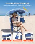 VEVOR Camping Chair with Canopy Shade, Folding Beach Chair with Canopy & Magazine Pocket, 2 Cup Holders, 330 lbs Heavy Duty Support, Carry Bags for Outdoor, Camp, Fishing, Tailgates, Deep Blue