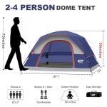 CAMPROS CP 4 Person Tent, Dome Tents for Camping with Rainfly, Waterproof Camping Tent Easy Set Up, Portable Family Tent with Large Mesh Window & Carry Bag for Outdoor Hiking