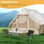 WARONE Inflatable Camping Tent with Skylight, Three Minutes Setup,6 Person Capacity, Waterproof Canopy with Mesh Curtains, Stove Window,Mosquito Screen, Air Column Frame, Includes Pump and Stakes