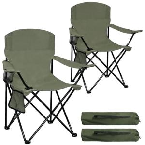 SAILARY 2 Pack Folding Camping Chair with Cup Holder & Side Storage Bag, 300lb Capacity, Lightweight 5.5lbs Portable for Beach, Picnic, Sport, Green