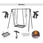 REDCAMP Swing Campfire Grill Stand - Collapsible Campfire Cooking Rack with 6 Hooks & Iron Grill Grate, Portable Dutch Oven Hanger for Outdoor Camping, Cookware, Bonfire, Rectangle