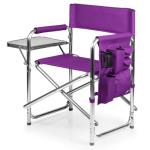 PICNIC TIME Sports Chair with Side Table and Armrest Caddy, Lightweight Aluminum Folding Outdoor Camping Chair for Adults, Portable Director Style Lawn Seating with Pockets & Carry Strap, (Purple)