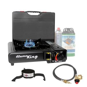 Flame King YSNVT-505-B Dual Fuel Butane & Propane Gas Camping Stove with Single Burner, Portable and Great for Outdoor Cooking, Backpacking
