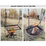 REDCAMP Swing Campfire Grill Stand - Collapsible Campfire Cooking Rack with 6 Hooks & Iron Grill Grate, Portable Dutch Oven Hanger for Outdoor Camping, Cookware, Bonfire, Rectangle