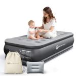 JUITOY Twin Air Mattress with Built in Pump Newly Upgraded one-Touch air Mattress with pillowNo Peculiar Smell for Camping,Home,Guests & Portable Travel,18"/440lbs Max Blow Up Bed Gray