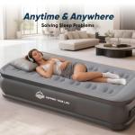 JUITOY Twin Air Mattress with Built in Pump Newly Upgraded one-Touch air Mattress with pillowNo Peculiar Smell for Camping,Home,Guests & Portable Travel,18"/440lbs Max Blow Up Bed Gray