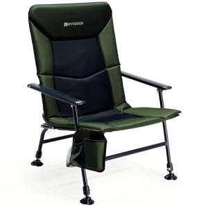 X Strike Oversized Folding Fishing Chair with Rod Holder Heavy Duty 350LBS, Feet Adjustable Padded Camping Chair with Cup Holder Side Pocket Hard Armrest