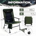 X Strike Oversized Folding Fishing Chair with Rod Holder Heavy Duty 350LBS, Feet Adjustable Padded Camping Chair with Cup Holder Side Pocket Hard Armrest