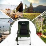 X Strike Oversized Folding Fishing Chair with Rod Holder Heavy Duty 350LBS, Feet Adjustable Padded Camping Chair with Cup Holder Side Pocket Hard Armrest