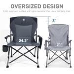 EVER ADVANCED Oversized Folding Camping Chair, for Adults Heavy Duty Lawn Chair with Side Pockets, Portable Collapsible Quad Chair for Outside, Support Up to 500lbs, Grey