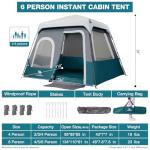 Camping Tents 4/6 Person Pop Up Instant Tent - Setup in 60s for Family Camping, Windproof Design, Family Cabin Tent with Rainfly & Backpack Carry Bag