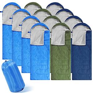 Junkin 12 Pcs Camping Sleeping Bag Bulk for Homeless 4 Seasons Cold Warm Weather Sleeping Bags Waterproof Lightweight with Compression Bag Camping Gear Equipment for Adults Backpacking Hiking