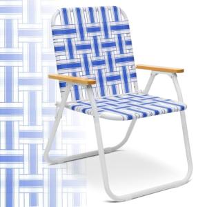 Sekey Camping Chair, Beach Chair for Adults with Highback, Folding Lawn Chair with Webbed Airflow Mesh, Patio Chair with Rust-Proof Coating, Webbed Lawn Chair for Outdoor, Fishing, Backyard, Blue