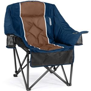 USKAU Oversized Folding Camping Chair for Adults Heavy Duty Padded Outdoor Chairs Big and Tall XL Picnic Chair with Cup Holders 400lb Capacity, Comfy for Lawn Sports and Outside Use