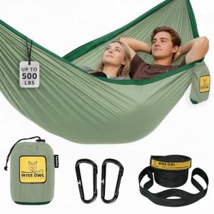 Wise Owl Outfitters Camping Hammock – 500lbs Portable Hammock with Tree Straps - Travel, Backpacking, Hiking, Outdoors Camping Gear - Double
