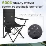 Foristrail Portable Camping Chair 2 Pack, Folding Outdoor Chair with Cup Holder & Side Pocket for Camping, Hiking, Picnic, Beach (Black)