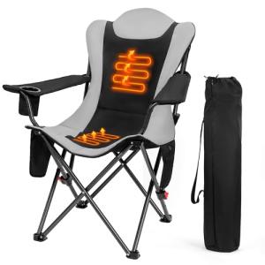 OUTSIDER Heated Camping Chair Heavy Duty 3-Position Folding Camp Chair with 3 Heat Levels, Cup Holder & Side Storage - Outdoor Heating Camping Chair for Adults, Supports 350lbs,Battery Not Included