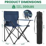Geisoun 2-Pack Foldable Camping Chairs with Cup Holder, 300LB Lawn Portable Folding Chairs for Adults, Lightweight Outdoor Beach Chairs with Carry Bag for Camp, Fishing, Sports (Navy)