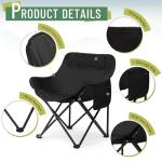 Seeloowy 2 Pack Compact Camping Chairs Portable Folding for Outside with Carry Bag Lightweight Moon Chairs for Travel Picnic Hiking Beach Fishing, 600D Oxford, Supports 330lbs(Black)