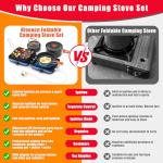 Hisencn Camping Stove,2 Burner Propane Stove,20000 BTU/h Camping Cooking set Includes Frying Pan,Kettle and Pot,Adjustable Burners & Piezo Ignition,Portable stove for camping Outdoor,Blue
