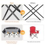 KingCamp 3 Person Camping Chair, Oversized 660lbs Heavy Duty Loveseat for Adults Portable Folding XL 2 Person Couch Padded Comfortable Three Seat with Cup Holder for Outdoor Lawn Backyard, Black/Grey