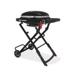 Weber Traveler® Compact Portable Gas Grill (Liquid Propane) for Outdoor Cooking – Black, Porcelain-Enameled Lid, Side Table, Folding Portable Grill with Wheels for Camping, Tailgating & Travel