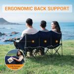 KingCamp 3 Person Camping Chair, Oversized 660lbs Heavy Duty Loveseat for Adults Portable Folding XL 2 Person Couch Padded Comfortable Three Seat with Cup Holder for Outdoor Lawn Backyard, Black/Grey