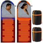 Fanfanwin 2 Pack Heated Sleeping Bag for Adults USB Electric Cold Weather Sleeping Bag with 4 Zone Carbon Fiber 3 Adjustable Heating Levels Waterproof for All Season Camping & Hiking(Orange)