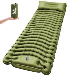 Pretyw Sleeping Pad for Camping - Ultralight Camping Mattress with Pillow, Built-in Foot Pump, Compact Inflatable Portable Mat for Backpacking, Hiking, Car Traveling, Beach, Tent