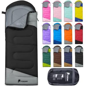 PTEROMY Sleeping Bags for Adults, Lightweight and Machine Washable, Water Resistant Backpacking Camping Sleeping Bag for Warm Cold Weather, Camping Essentials for Hiking Travel (Black, 1.35kg)