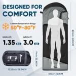 PTEROMY Sleeping Bags for Adults, Lightweight and Machine Washable, Water Resistant Backpacking Camping Sleeping Bag for Warm Cold Weather, Camping Essentials for Hiking Travel (Black, 1.35kg)