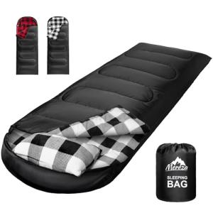 MEREZA Flannel Sleeping Bag for Adults Mens with Pillow, XL Cold Weather Sleeping Bag for 30 Degree 4 Season Camping Large Big and Tall Sleeping Bags with Compression Sack