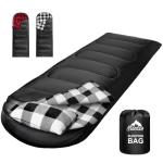 MEREZA Flannel Sleeping Bag for Adults Mens with Pillow, XL Cold Weather Sleeping Bag for 30 Degree 4 Season Camping Large Big and Tall Sleeping Bags with Compression Sack