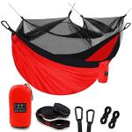 Gold Armour Camping Hammock - Camping Essentials, Double Hammock with Bug Net, Camping Gear Hammock for Outside, Hiking, and Travel (Red & Black)