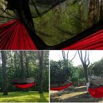 Gold Armour Camping Hammock - Camping Essentials, Double Hammock with Bug Net, Camping Gear Hammock for Outside, Hiking, and Travel (Red & Black)