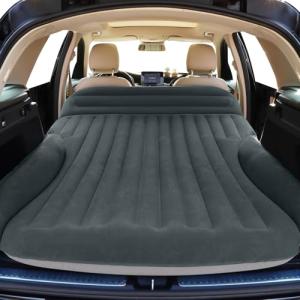 Ciremiv SUV Air Mattress, Double-Sided Thick Flocked Car Air Mattress with Built-in Pump & Pillow, Complete Sleeping Accessories for Auto Camping & Road Trips（Green+Charcoal）
