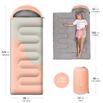Sleeping Bags for Adults&Kids,Lightweight Waterproof Warm Weather Sleeping Bag,Compact Portable Sleeping Bag for Camping,Essentials Gear for Camping Hiking Outdoor Travel (Pink&Khaki)