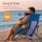 NEWBULIG Low Beach Chair – Folding Camping Chair for Adults, Low Profile Lawn Chair with Cup Holders & Carry Bag, Extra Wide Seat and High Back, Portable for Beach, Outdoors, Travel & Concerts, Blue