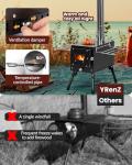 Wood Stove,YRenZ Hot Tent Stove with 7-Section Stainless Steel Chimney, HeatControl Stovepipe and Elbow Pipe, Wood Burning for Outdoor Camping and Ice Fishing