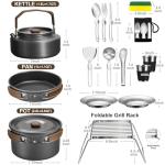 18Pcs Camping Cookware Mess Kit, Joyfair 7.8” Nonstick Camp Cooking Utensil Set (Pot, Pan, Kettle, Grill Grate), Outdoor Backpacking Gear Open Fire Essentials Accessories, Compact/Portable/Lightweight