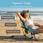 NEWBULIG Low Beach Chair – Folding Camping Chair for Adults, Low Profile Lawn Chair with Cup Holders & Carry Bag, Extra Wide Seat and High Back, Portable for Beach, Outdoors, Travel & Concerts, Blue
