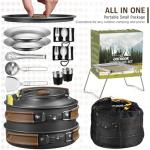 18Pcs Camping Cookware Mess Kit, Joyfair 7.8” Nonstick Camp Cooking Utensil Set (Pot, Pan, Kettle, Grill Grate), Outdoor Backpacking Gear Open Fire Essentials Accessories, Compact/Portable/Lightweight