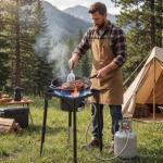 VEVOR Single Burner Outdoor Propane Gas Stove, 100,000 BTU Propane LPG Gas Camping Stove, Heavy Duty Carbon Steel Outdoor Cooker, with Tall Stand & PSI Regulator, for BBQ Camp Home Patio RV Cooking