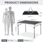 KingCamp Aluminum Folding Lightweight Roll Portable Stable Table for Camping Picnic Barbecue Backyard Party, Indoor & Outdoor, Oversize, Silver Black
