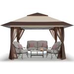 CROWN SHADES 13x13 Pop Up Gazebo, Canopy Tent, Gazebos on Clearance - Outdoor Gazebo for Backyard & Patio Furniture - Carpa Pop Up Tent with Wheeled STO-N-Go Cover Bag (Beige & Coffee)