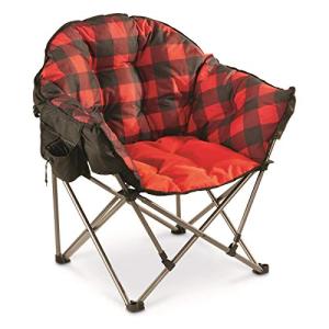 Guide Gear Club Camping Chair, Oversized, Portable, Folding with Padded Seats, 500-lb. Capacity Red Plaid