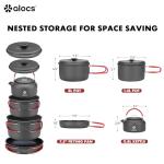 Alocs Camping Cookware Set Camping Gear, Compact Camping Pots and Pans Set, Durable Hard Alumina Camping Cooking Set for Outdoor Backpacking Camping Hiking Picnic, Included Mesh Carry Bag.